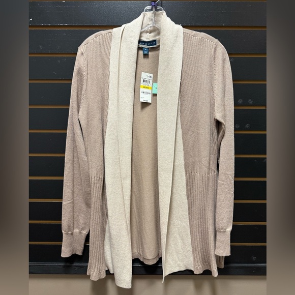 Tan and Cream Open Front Cardigan - Picture 1 of 3